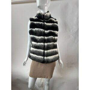 Annabelle New York Faux Fur Vest Black & White Striped Pattern Size Large